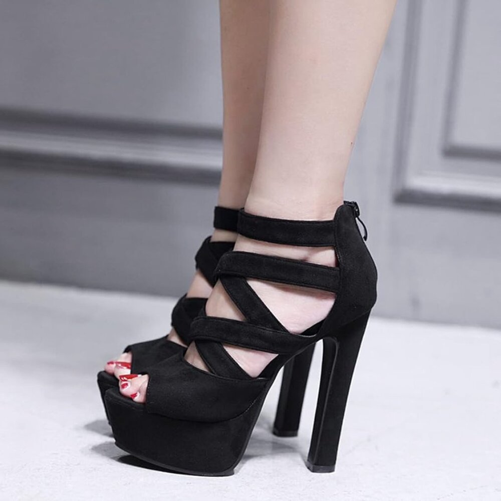Platform strappy ankle heels, open toe